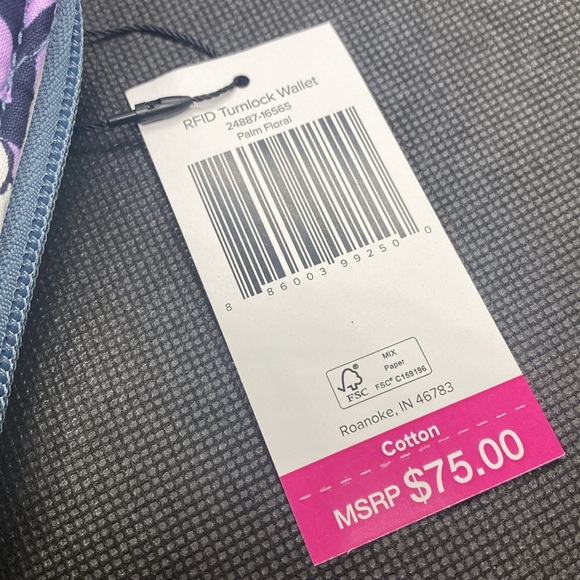 🌸VERA BRADLEY🌸Palm Floral RFID Turnlock Wallet in Cotton/NWT - Picture 8 of 8